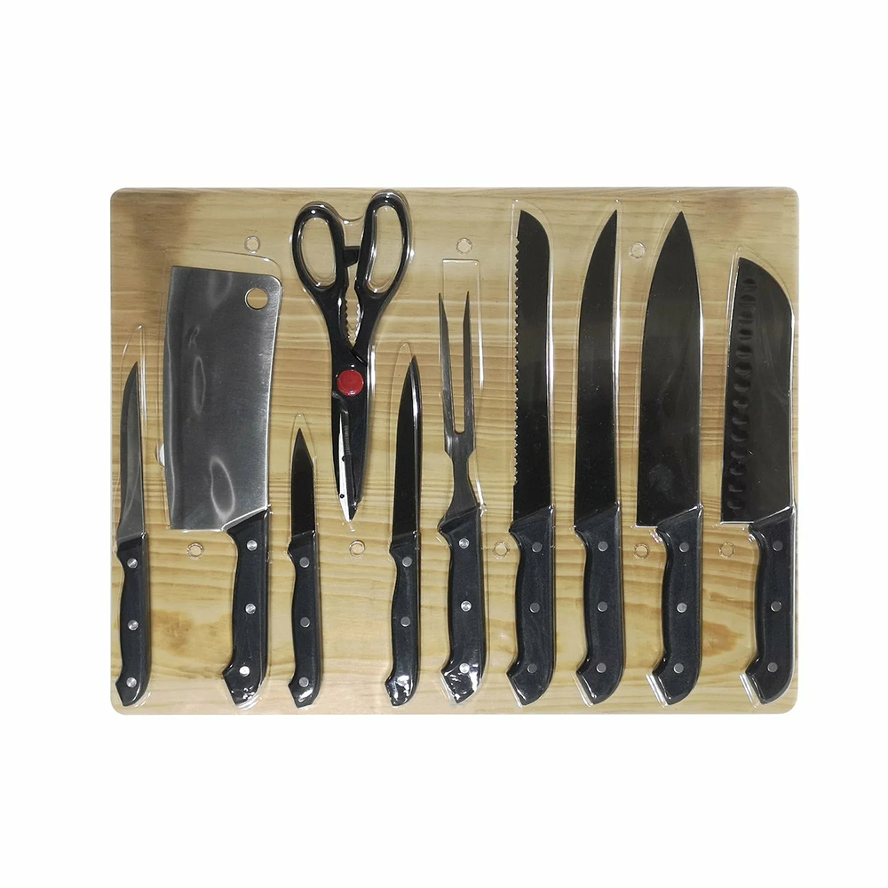 Coltelli da Cucina 11 Pezzi con Tagliere in Legno