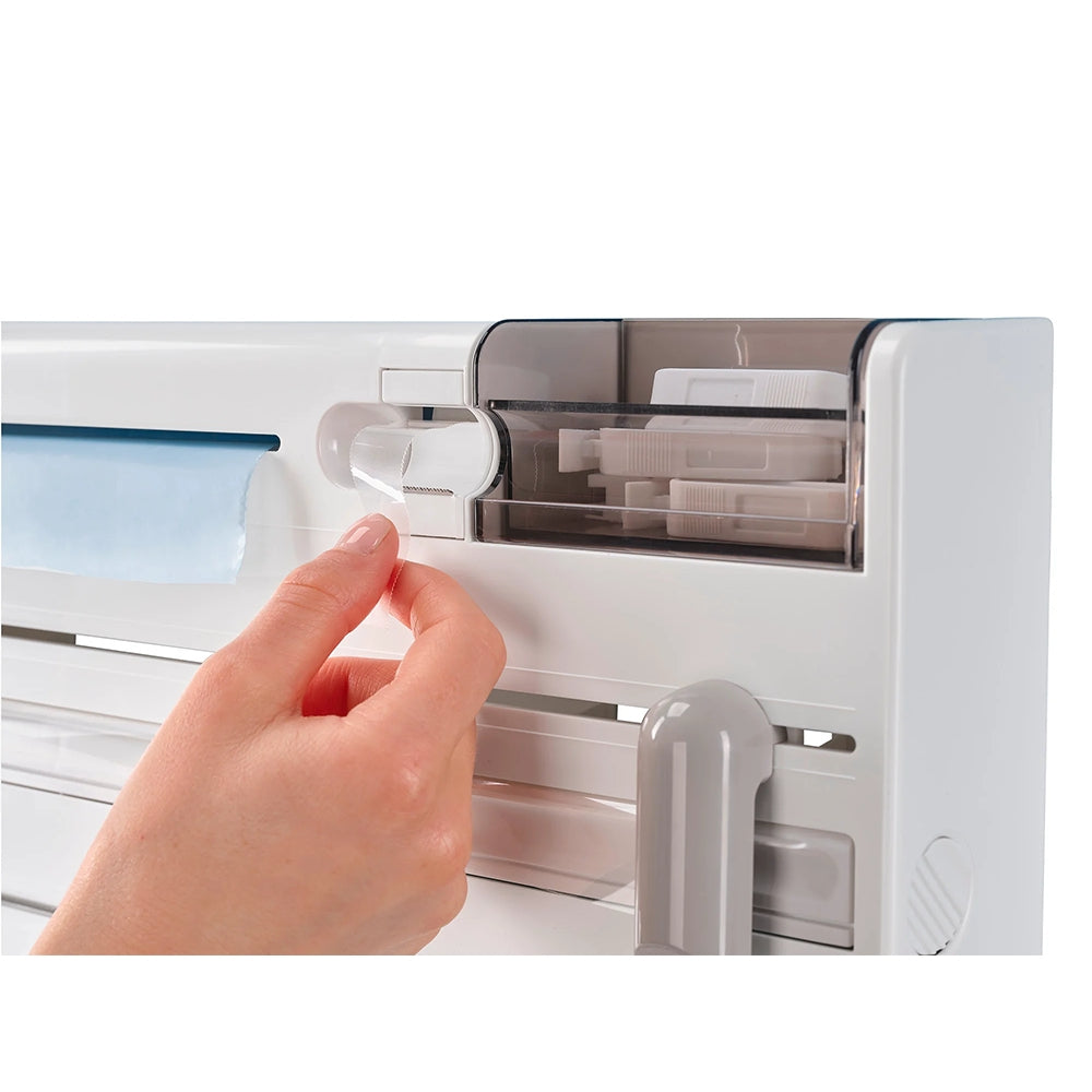 Dispenser Portarotoli Multifunzione da Parete con Taglio Sicuro e Triplo Scomparto