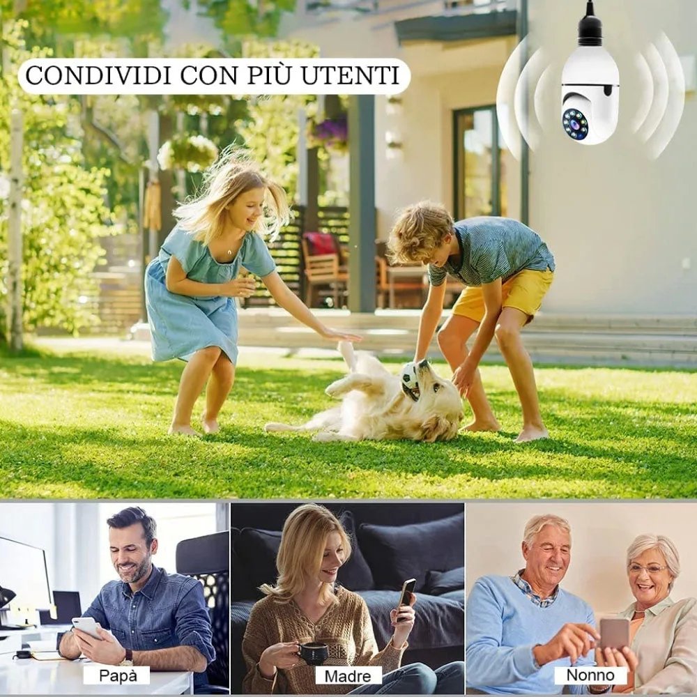 Telecamera Lampadina WiFi 1080p Visione 360° Audio Bidirezionale