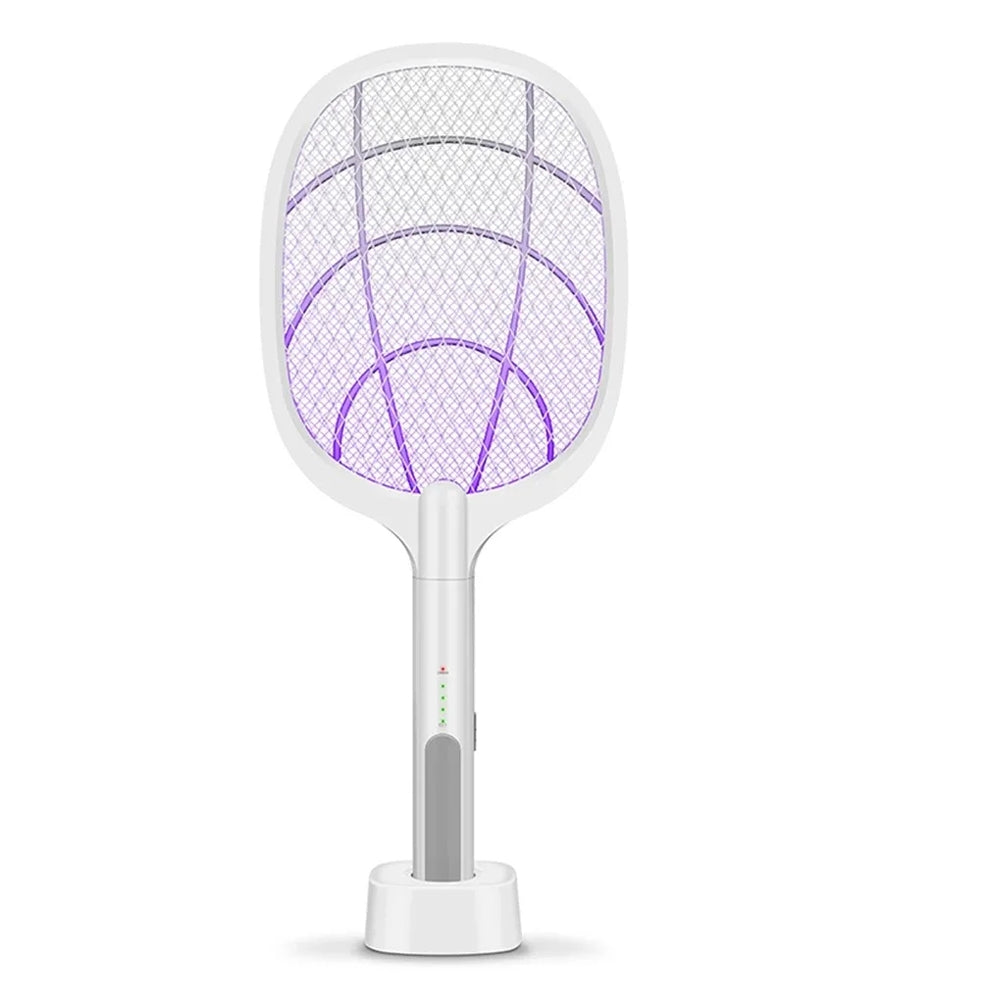 Racchetta Zanzare Elettrica Ricaricabile 2-in-1 con Lampada LED e Base – Antizanzare Portatile Interno Esterno