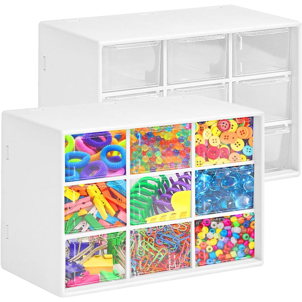 Cassettiera Compatta con 9 Scomparti Trasparenti