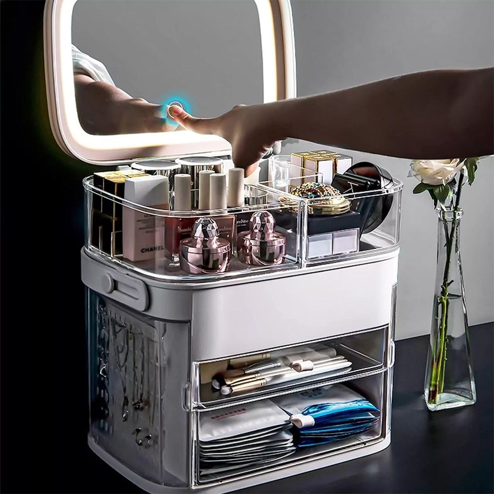 Organizer Rotante Trucco Gioielli con Specchio LED