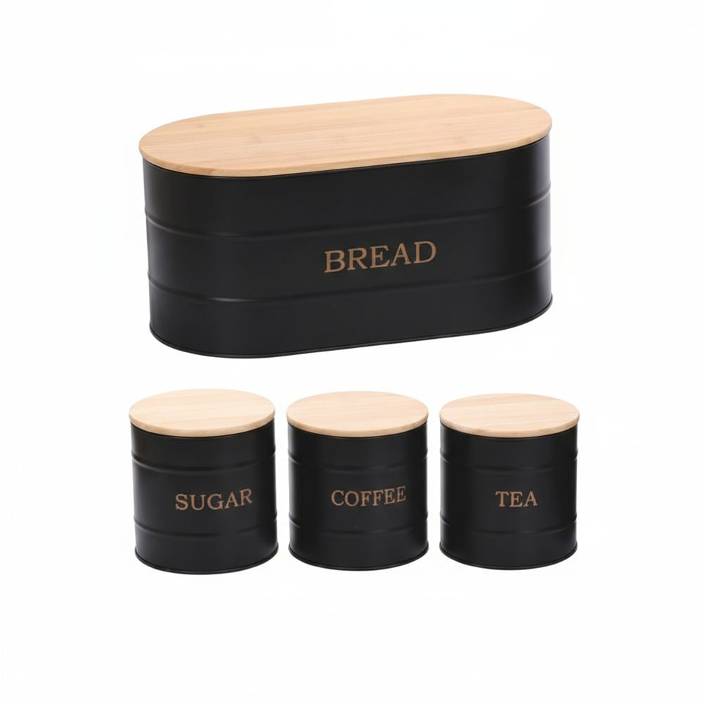 Contenitori da Cucina con Coperchi in Legno per Pane Zucchero Caffè e Tè