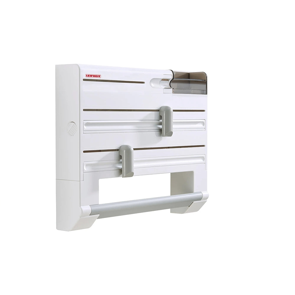 Dispenser Portarotoli Multifunzione da Parete con Taglio Sicuro e Triplo Scomparto