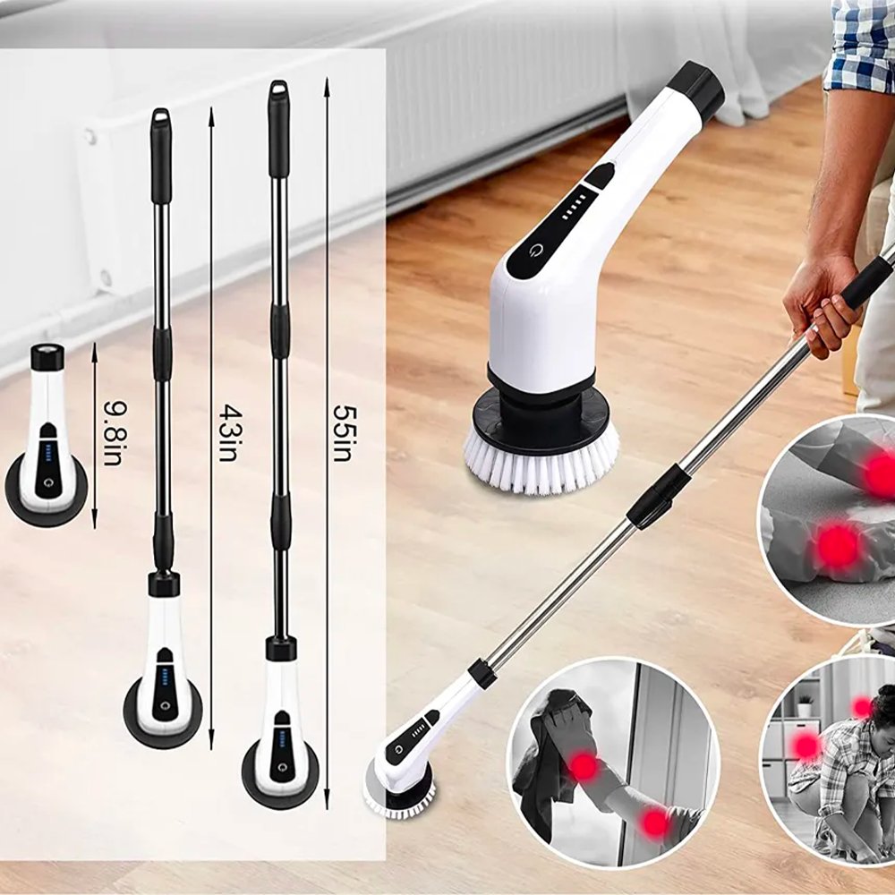 Spazzola Spin Elettrica Multiuso Scrub Rotante 9 in 1 per Pulizia Casa Profonda