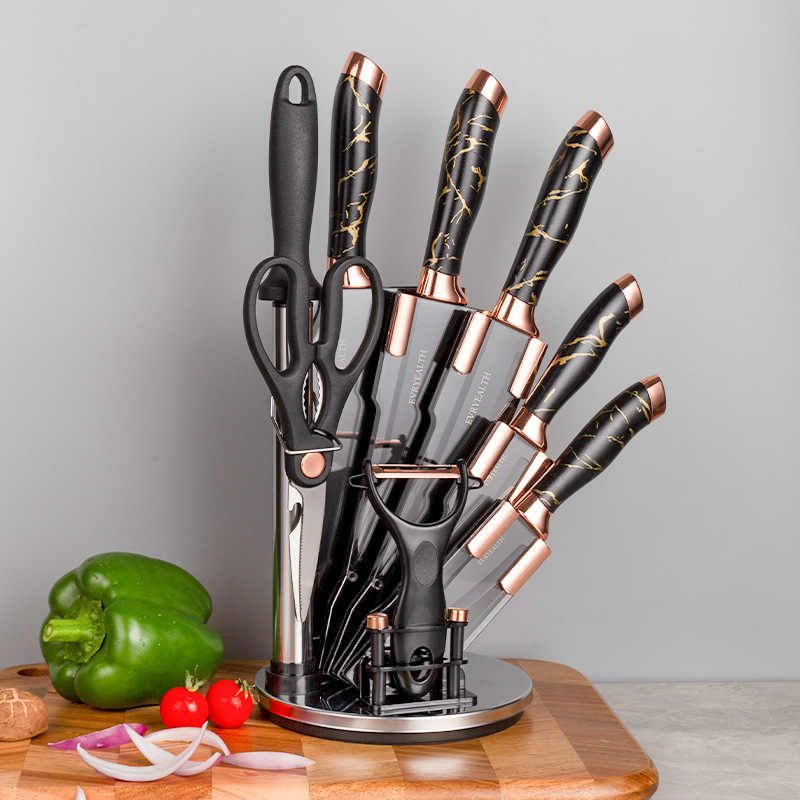 Coltelli da Cucina 9 Pezzi in Acciaio Inox con Supporto Acrilico