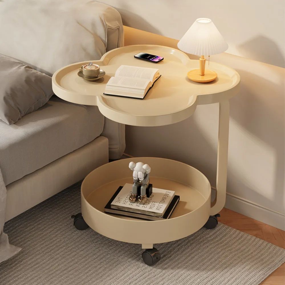 Tavolino Multifunzionale a 2 Livelli con Bordo Rialzato