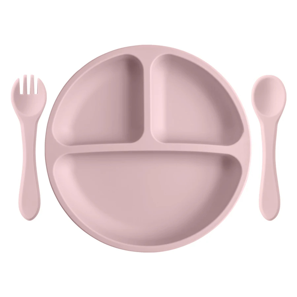 Stoviglie Silicone per Bambini Antiscivolo 3 Pezzi Piatti, Cucchiaio e Forchetta