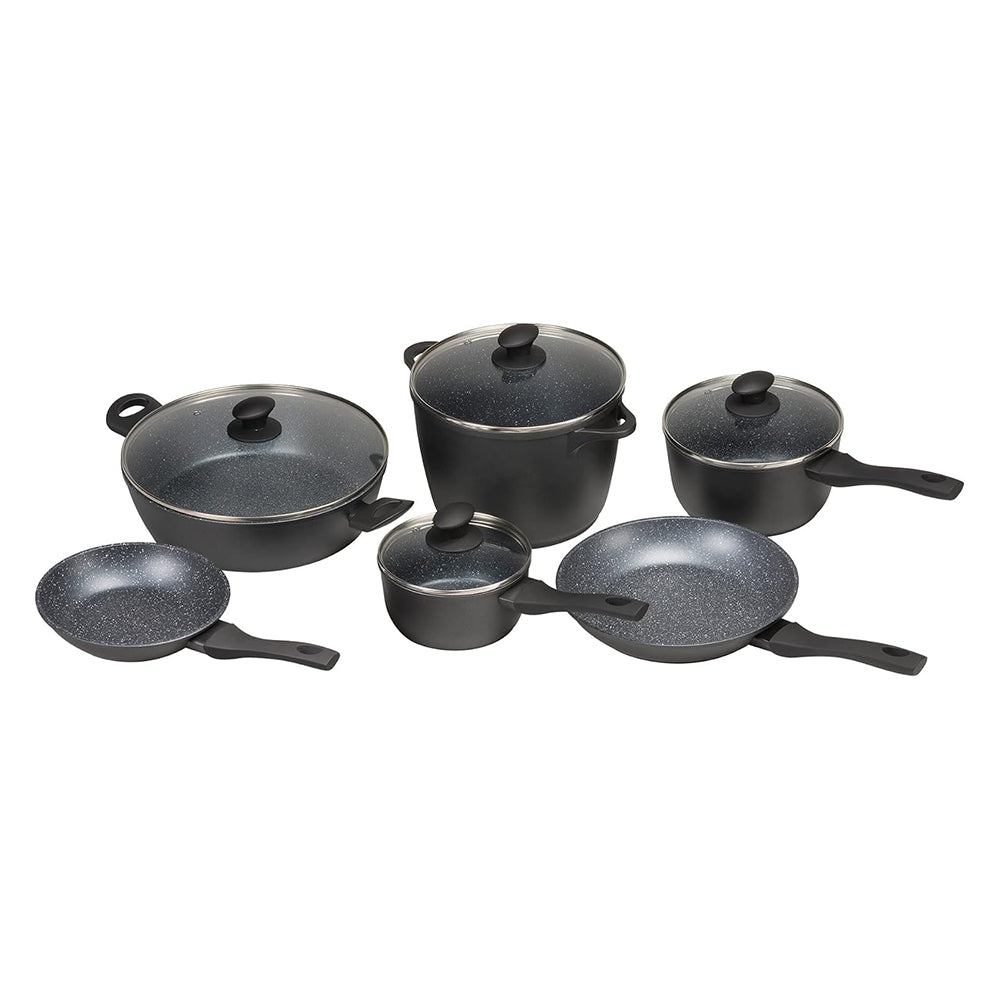 Batteria Pentole e Casseruole 6 Pezzi Alluminio Forgiato con Rivestimento Effetto Pietra Antiaderente