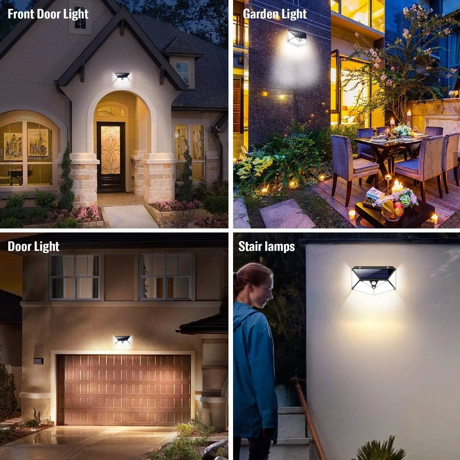 Kit 4 Luci Solari LED da Esterno con Sensore di Movimento