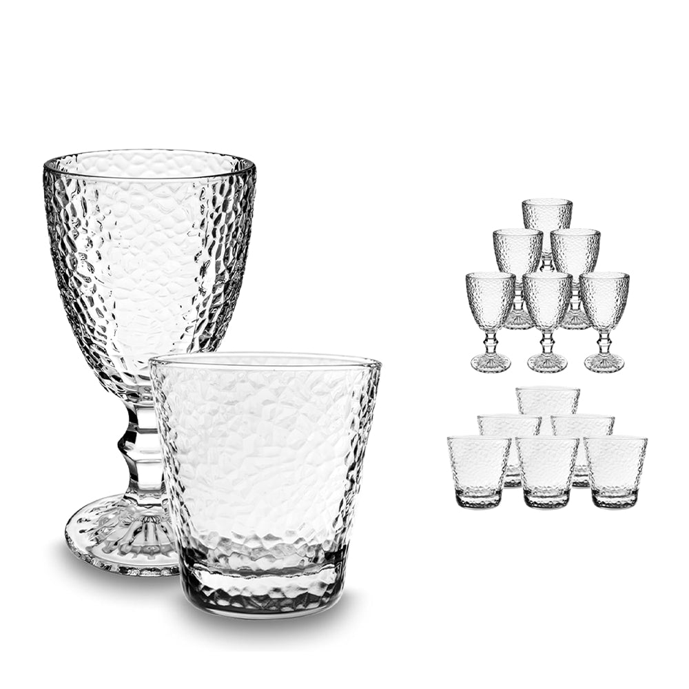 Set 12 Bicchieri Eleganti in Vetro con Calici e Tumbler
