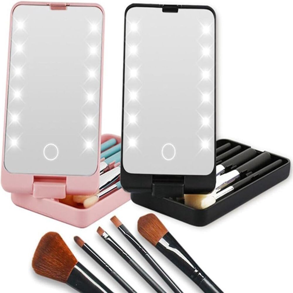 Specchio LED Portatile Beauty Routine con Contenitore