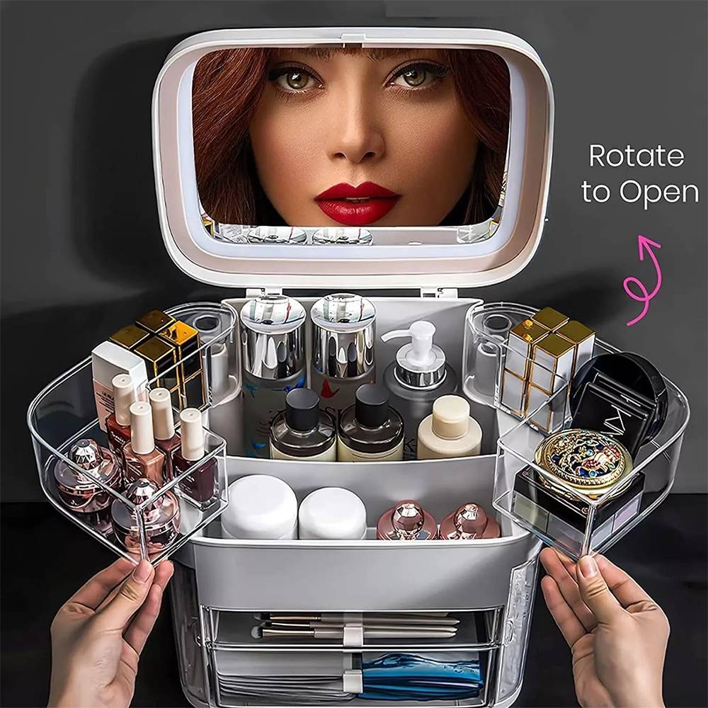 Organizer Rotante Trucco Gioielli con Specchio LED