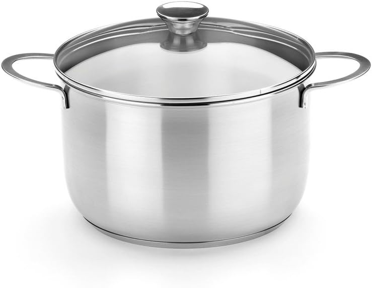 Pentola in Acciaio Inox 24cm con Fondo Triplo e Coperchio in Vetro
