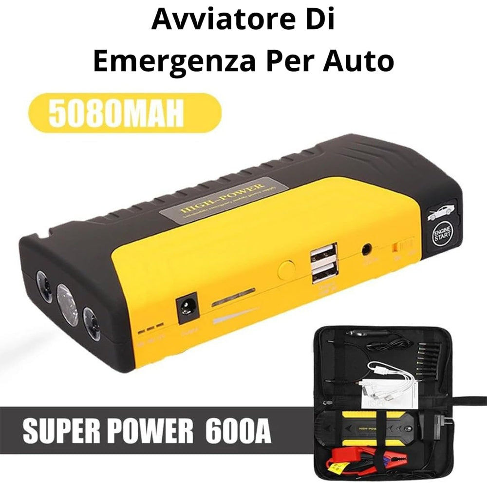 Avviatore di Emergenza Auto 12V Multifunzionale con Power Bank e Pompa ad Aria