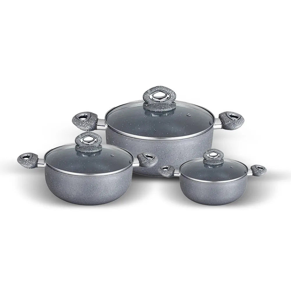 Pentole Antiaderenti Trio in Alluminio con Rivestimento 5 Strati e Coperchi in Vetro