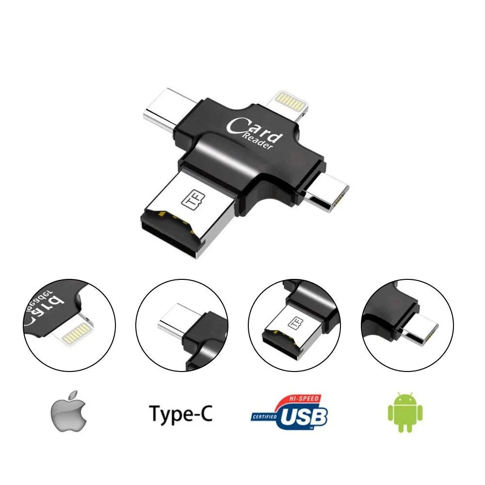 Chiavetta USB 4 in 1 Lightning, Micro USB, USB-A e Type-C per Backup Rapido e Sicuro