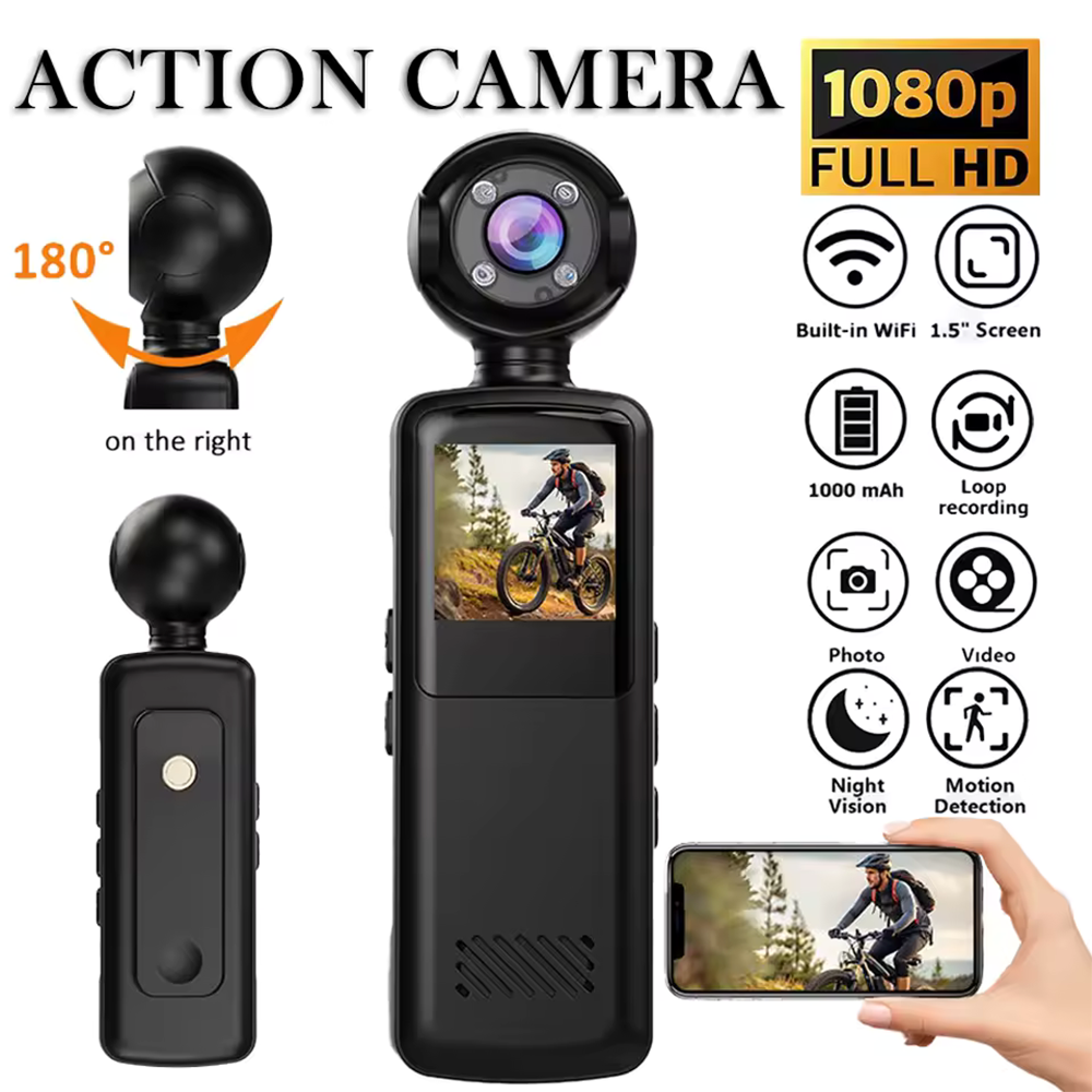 Action Camera Full HD Compatta Visione Notturna WiFi Controllo Remoto 1080p Sport e Viaggi