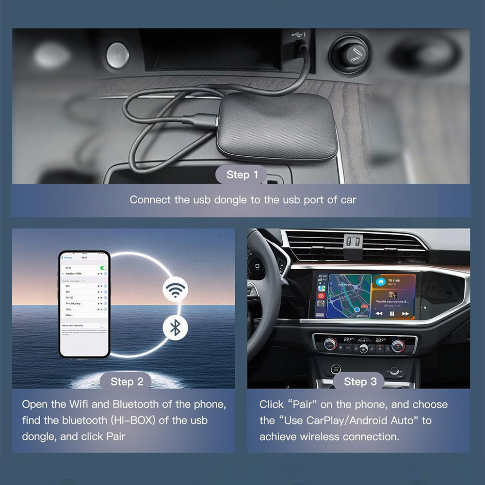 Adattatore Wireless CarPlay Android Auto Supporto App Streaming e Navigazione