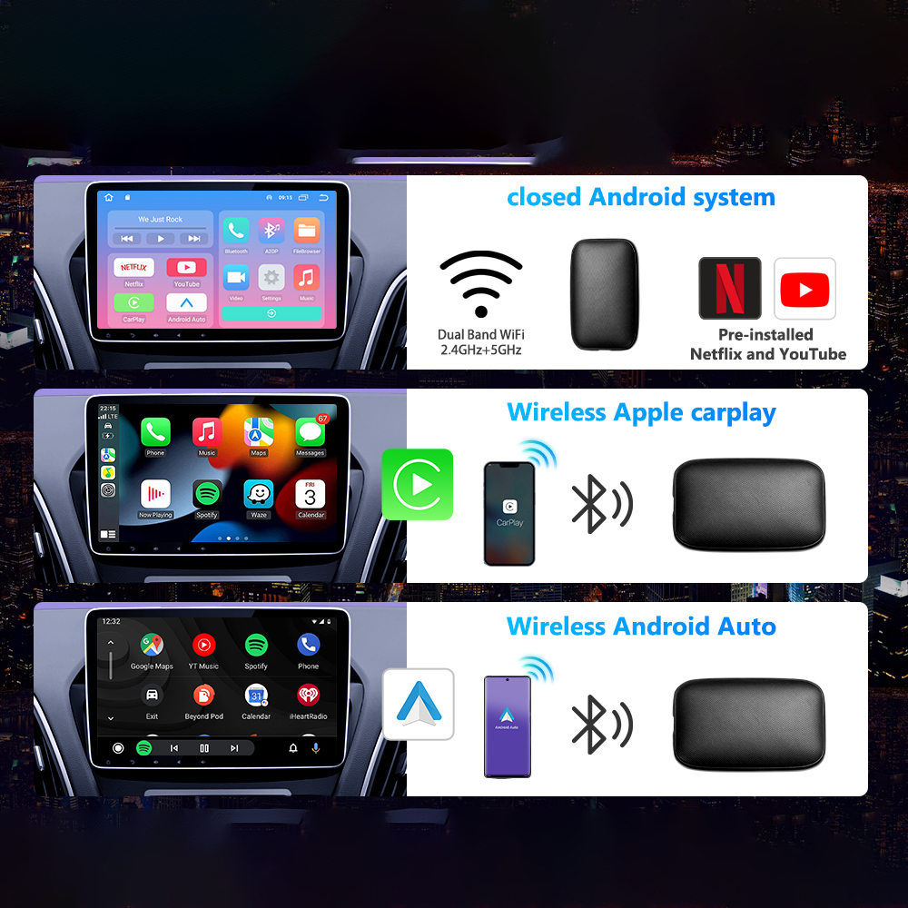 Adattatore Wireless CarPlay Android Auto Supporto App Streaming e Navigazione