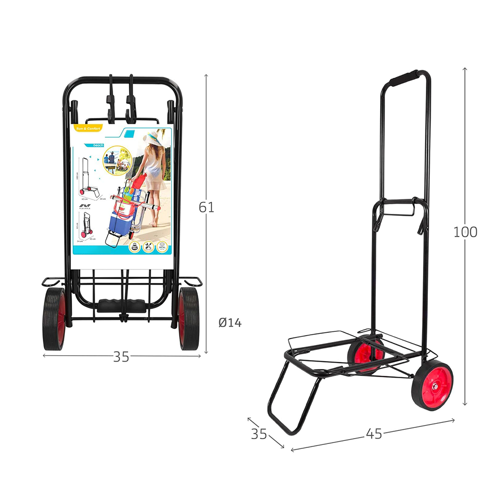Carrello Spiaggia Pieghevole con Ruote in Gomma