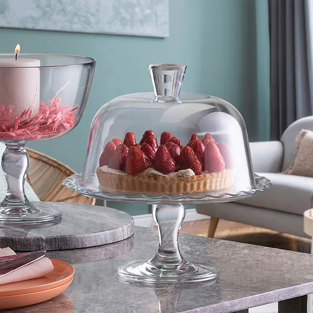 Espositore per Dolci in Vetro con Campana Trasparente