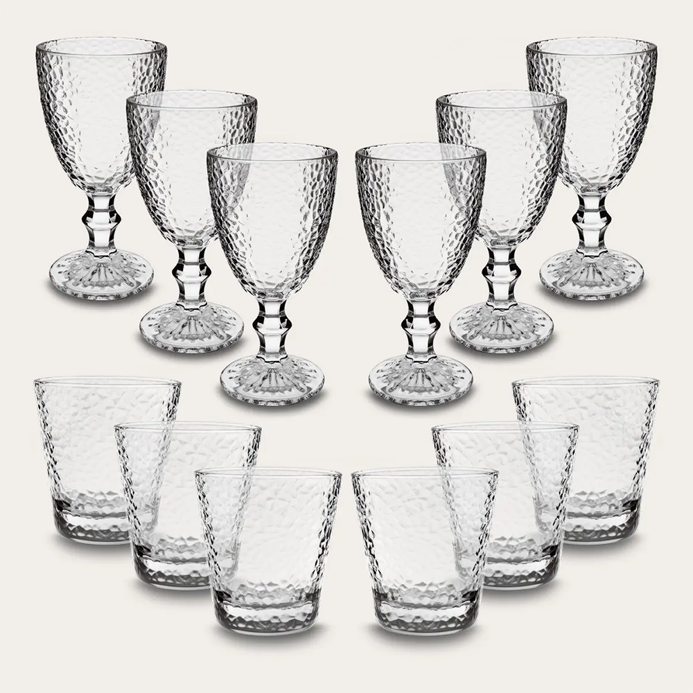 Set 12 Bicchieri Eleganti in Vetro con Calici e Tumbler