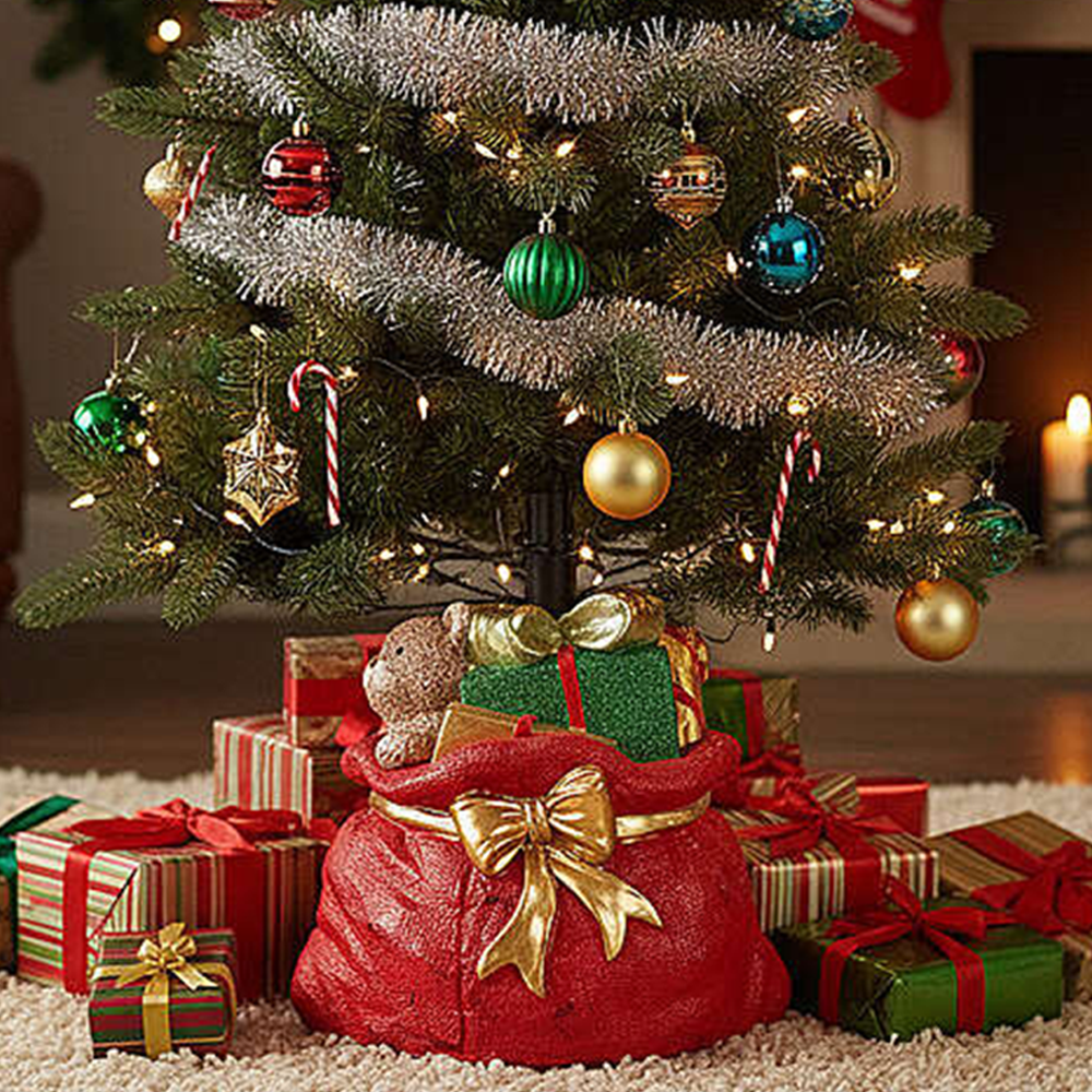 Base Albero Natale Sacco Rosso con Regali e Orsetto