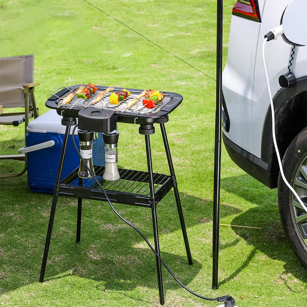 Barbecue Elettrico 2200W 2 in 1 con Griglia Removibile e Termostato – Uso da Tavolo o con Stand