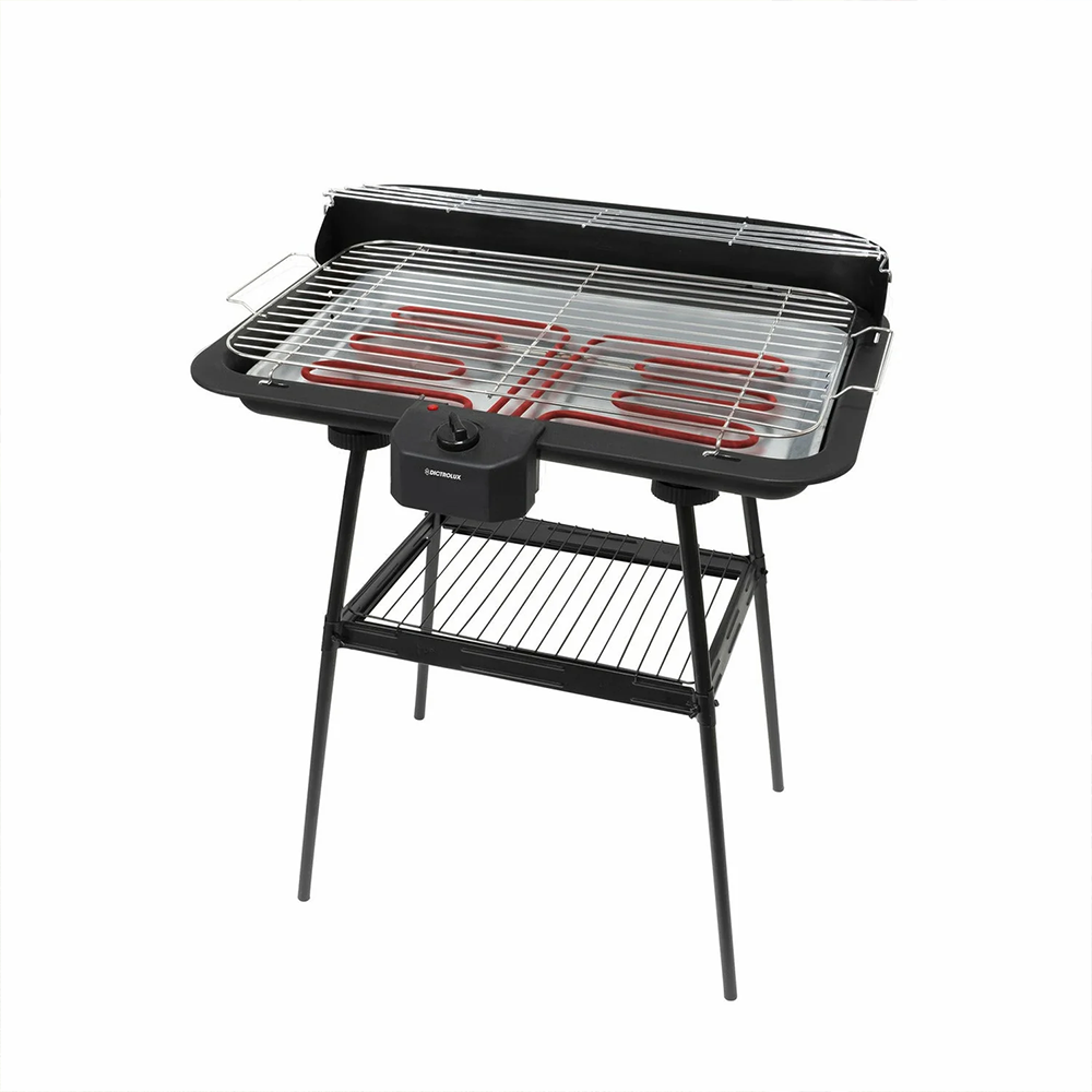 Barbecue Elettrico 2200W 2 in 1 con Griglia Removibile e Termostato – Uso da Tavolo o con Stand