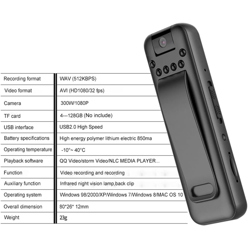 Videocamera Indossabile Mini Body Camera HD con Angolo Rotante