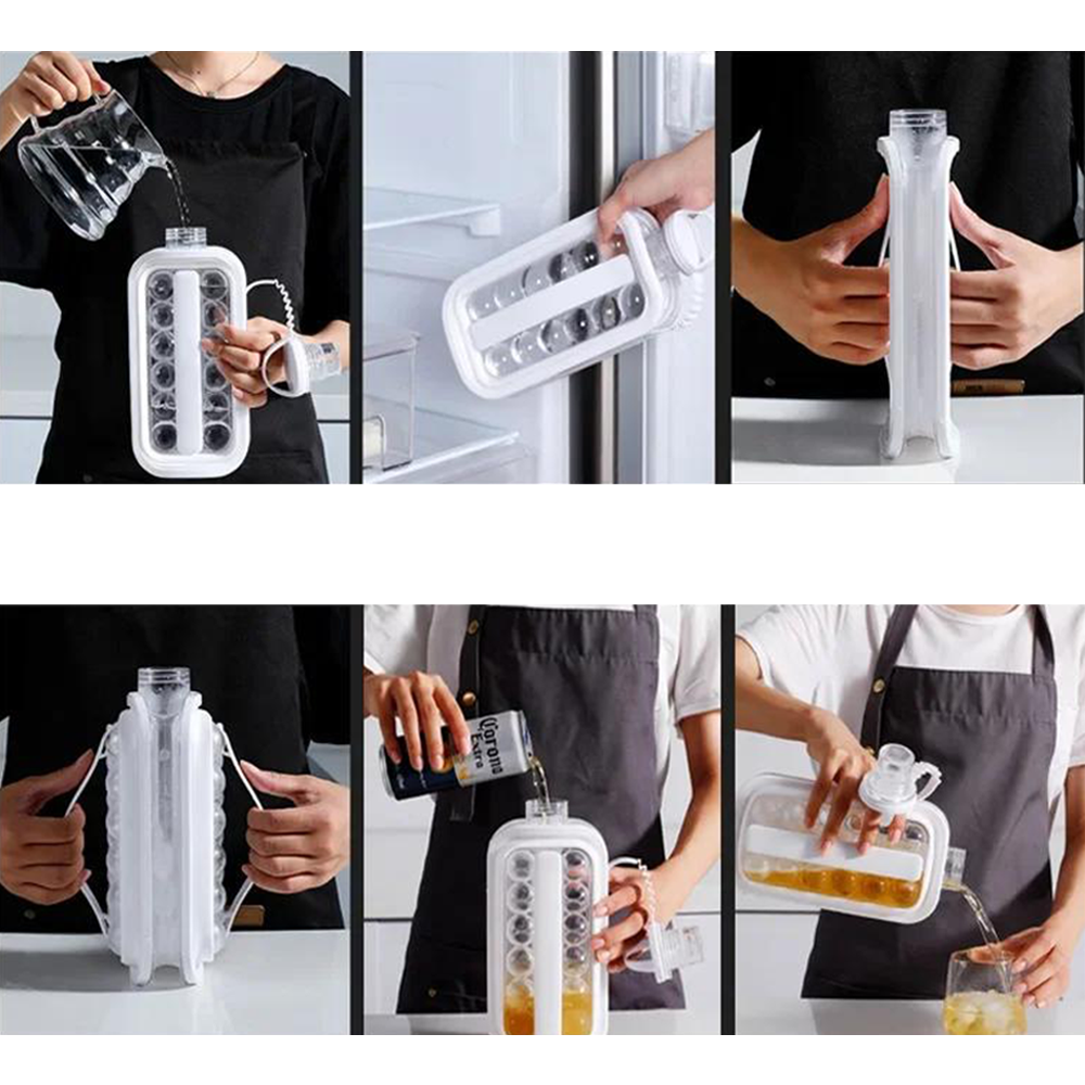 Stampo per Ghiaccio a Sfera 2 in 1 con Contenitore per Bevande a Prova di Perdite