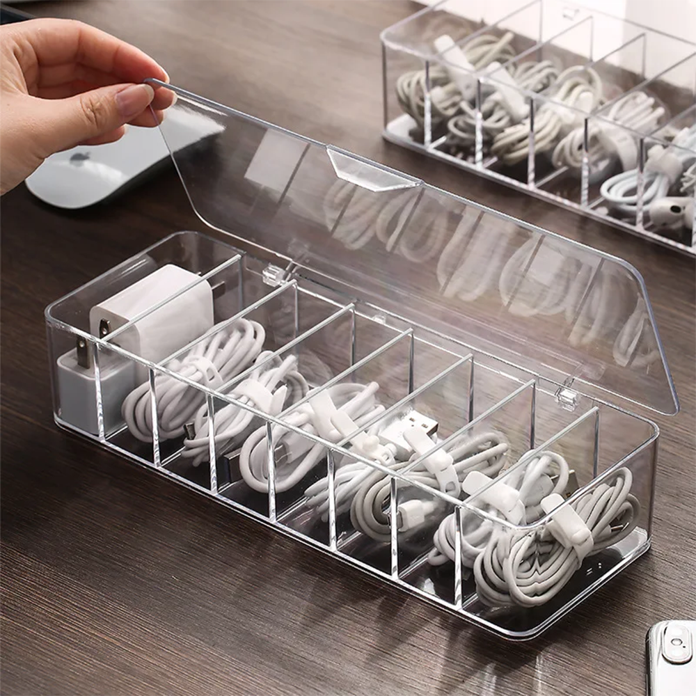 Organizer Cavi e Accessori Scrivania 8 Scomparti con Fascette in Silicone