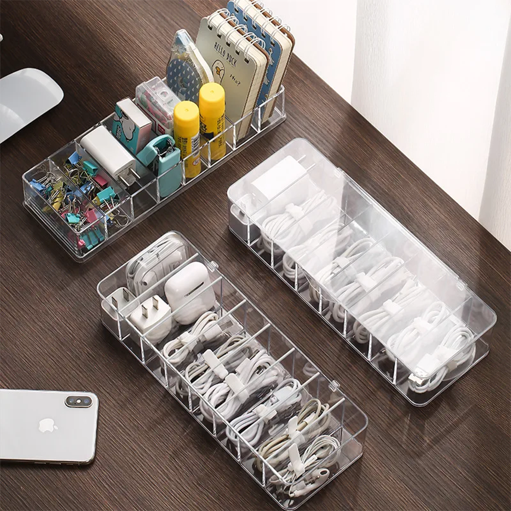 Organizer Cavi e Accessori Scrivania 8 Scomparti con Fascette in Silicone