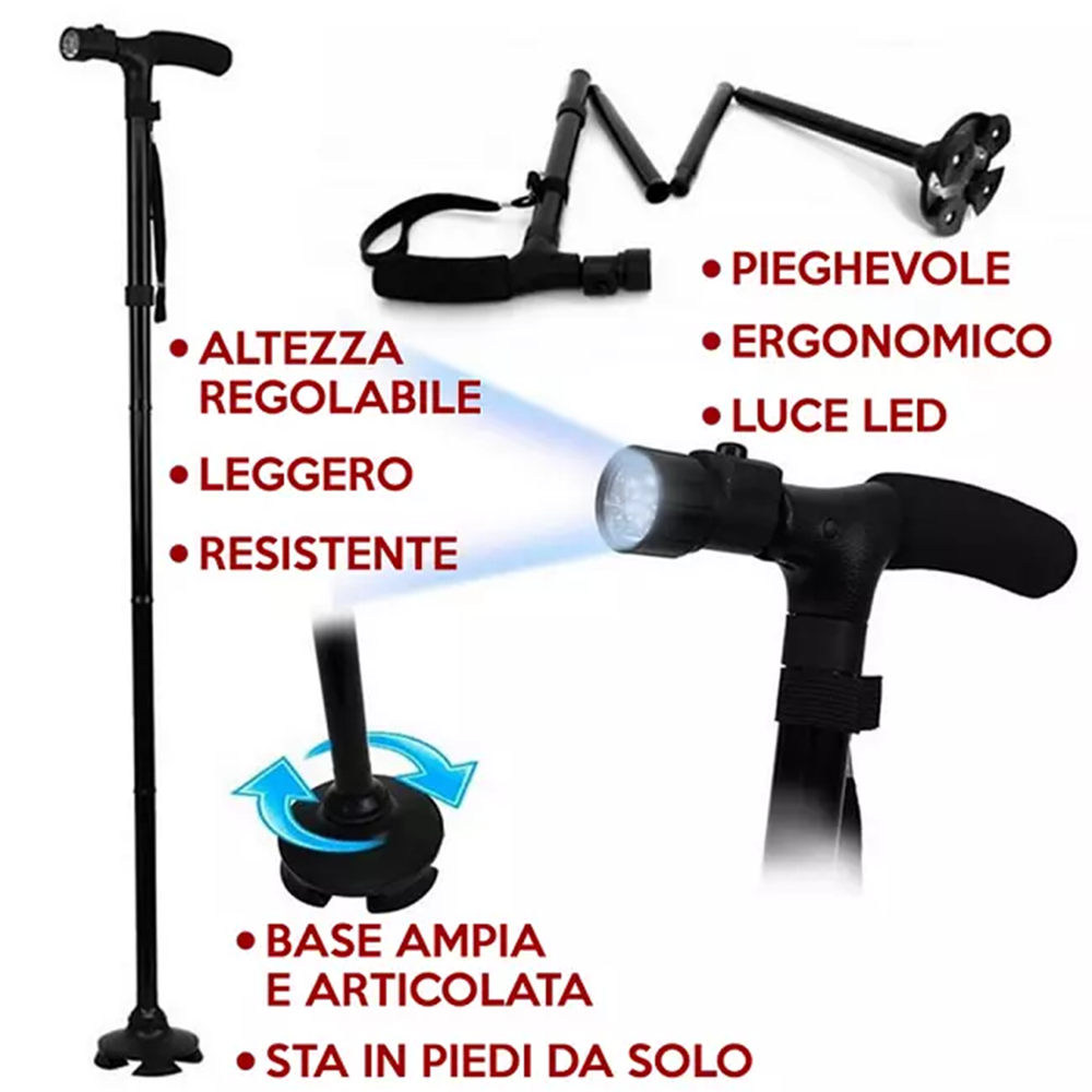 Bastone da Passeggio Regolabile con Torcia