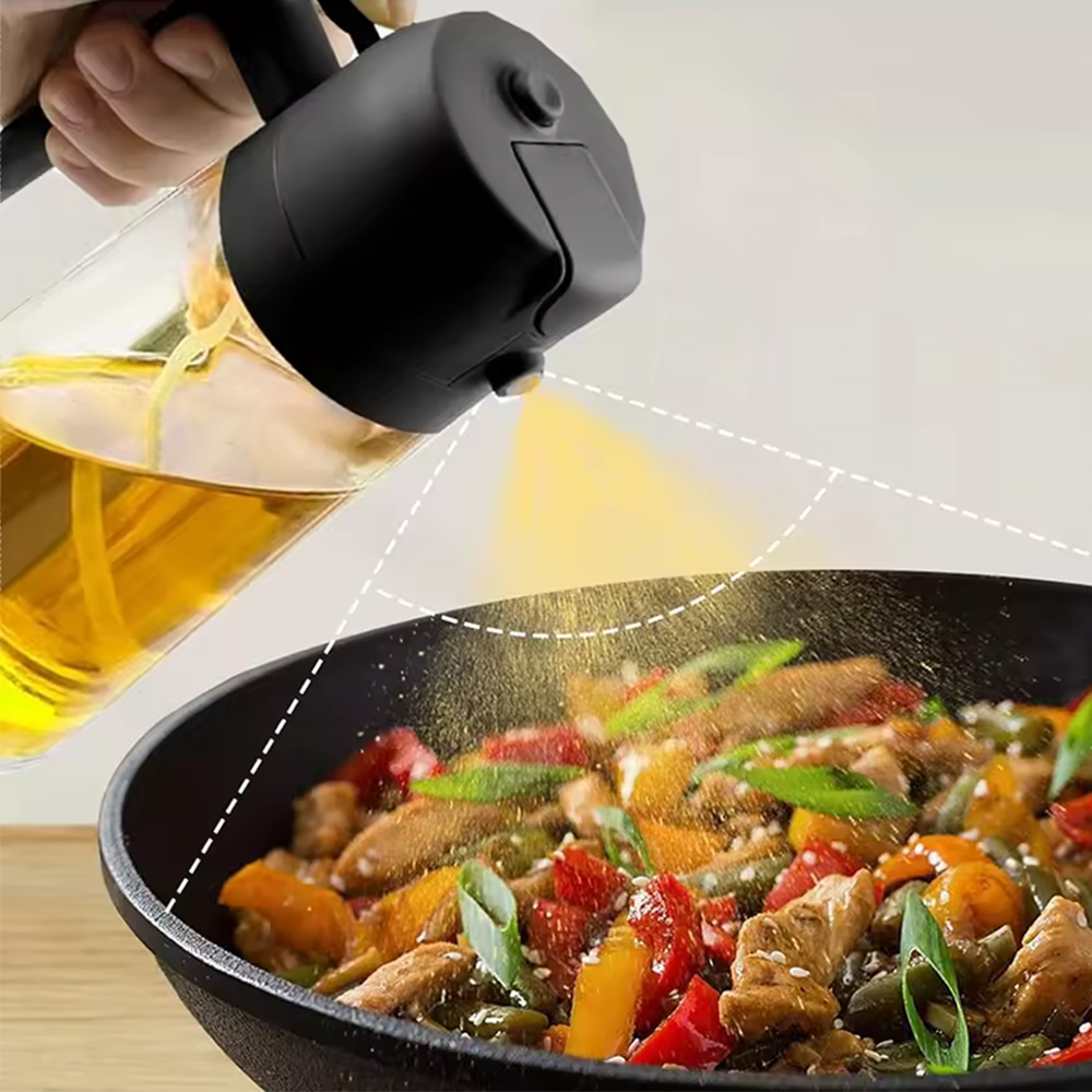 Bottiglia Olio con Spruzzino 2 in 1 – Controllo Preciso per Cottura Sana e Senza Sprechi