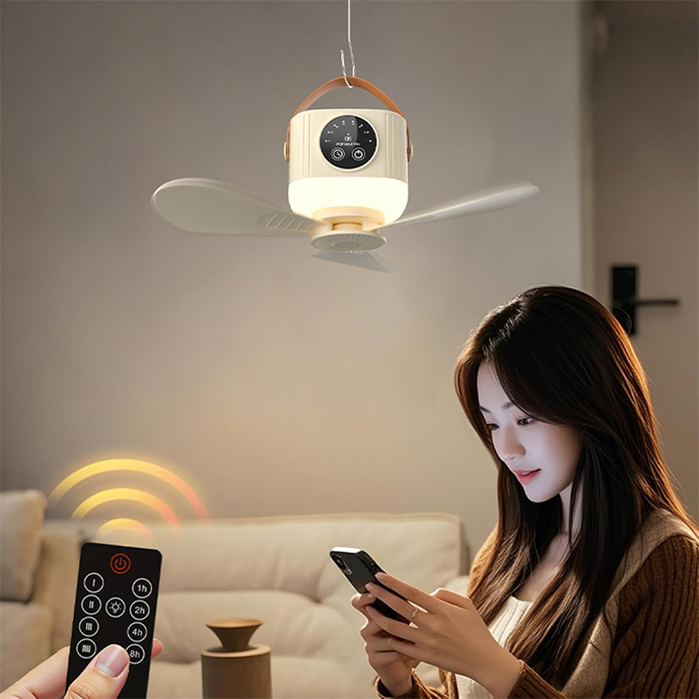 Ventilatore Portatile da Campeggio e Luce LED