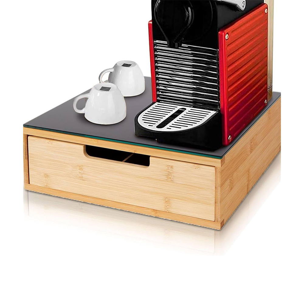 Porta Capsule Caffè 4 Cassetti in Bambù con Vetro