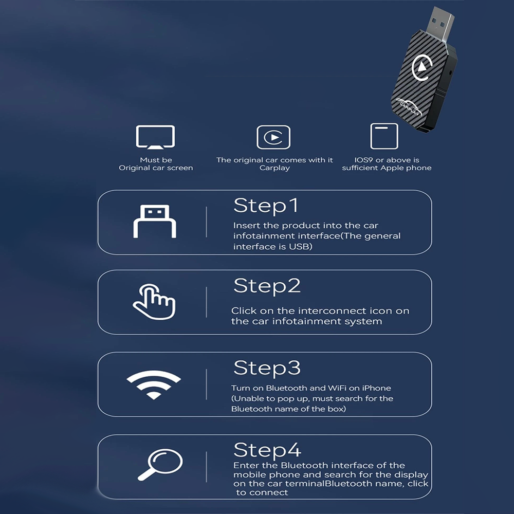 Adattatore Wireless CarPlay Universale con USB e USB-C