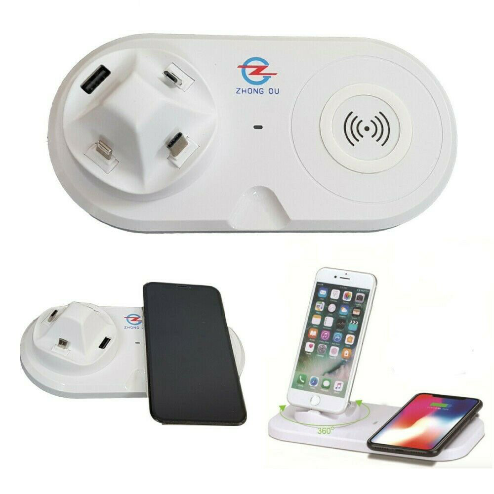 Stazione di Ricarica Universale 5 in 1 con USB, Lightning, Micro, Type-C e Wireless Fast Charge