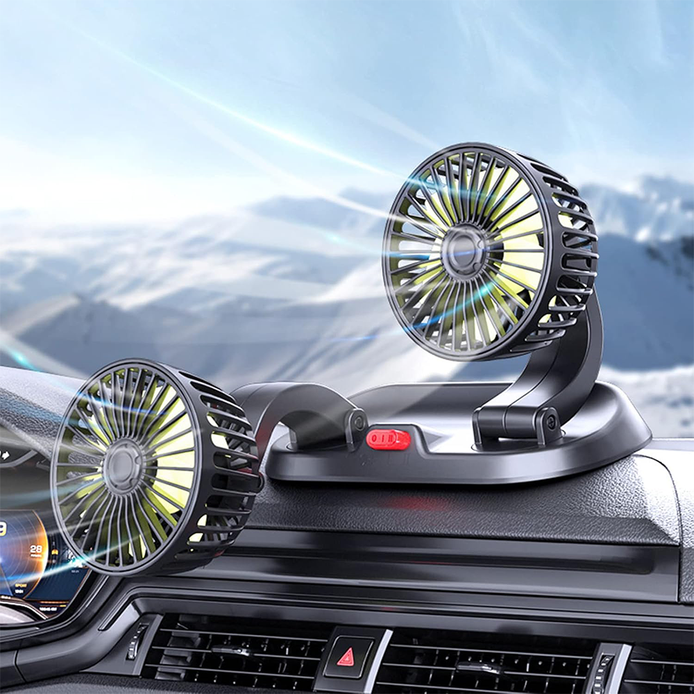 Ventilatore Auto Doppia Testa Rotazione 360° Silenzioso da Cruscotto