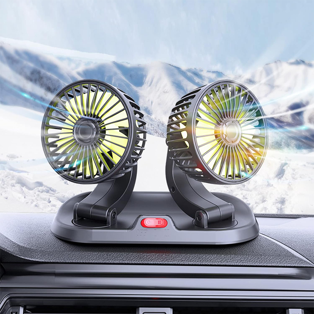 Ventilatore Auto Doppia Testa Rotazione 360° Silenzioso da Cruscotto