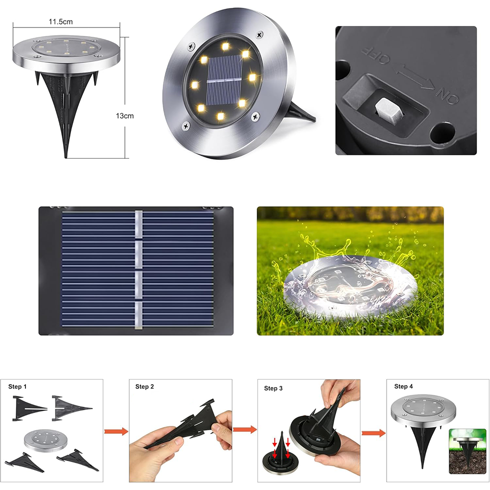 Faretti Solari LED da Esterno Set 8 Luci Segnapasso per  Giardino, Vialetti, Cortili e Marciapiedi