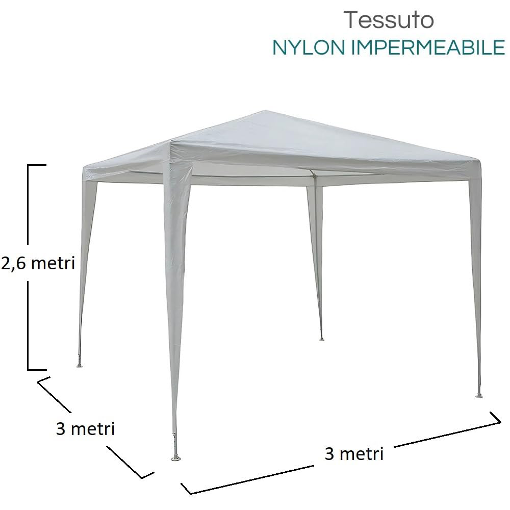 Gazebo 3x3 Metri con Montaggio Rapido, Copertura e Struttura in Ferro per Giardino
