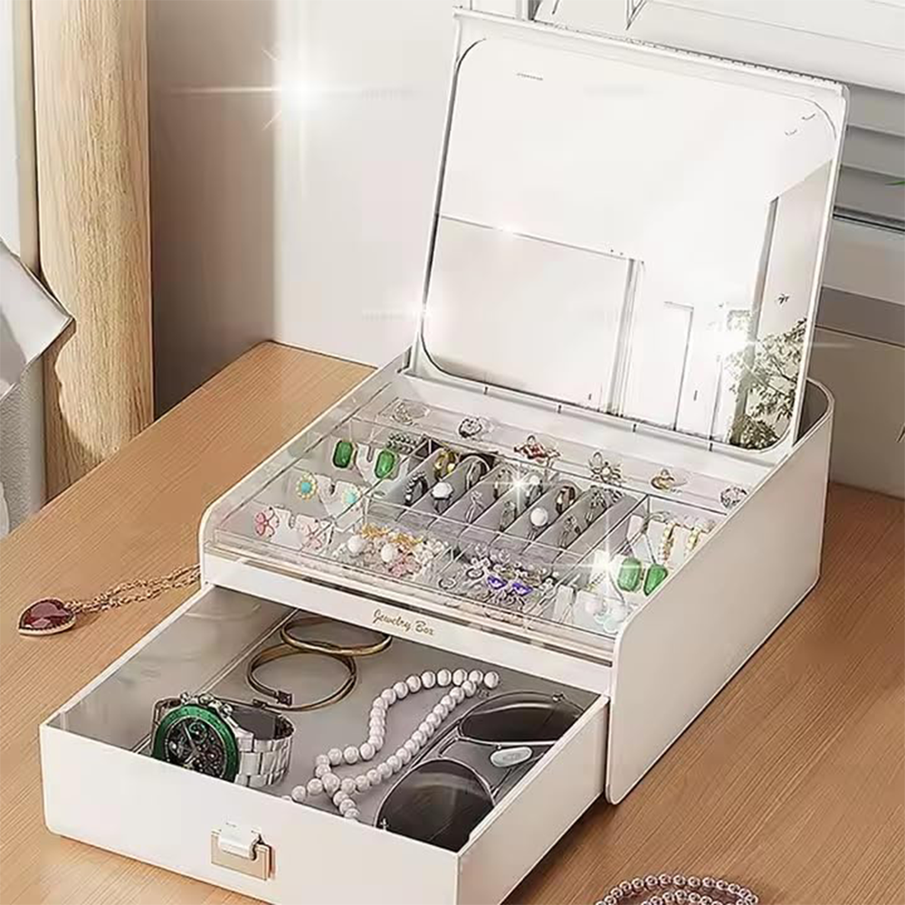Portagioie Organizer Gioielli con Cassetto, Scomparti e Specchio