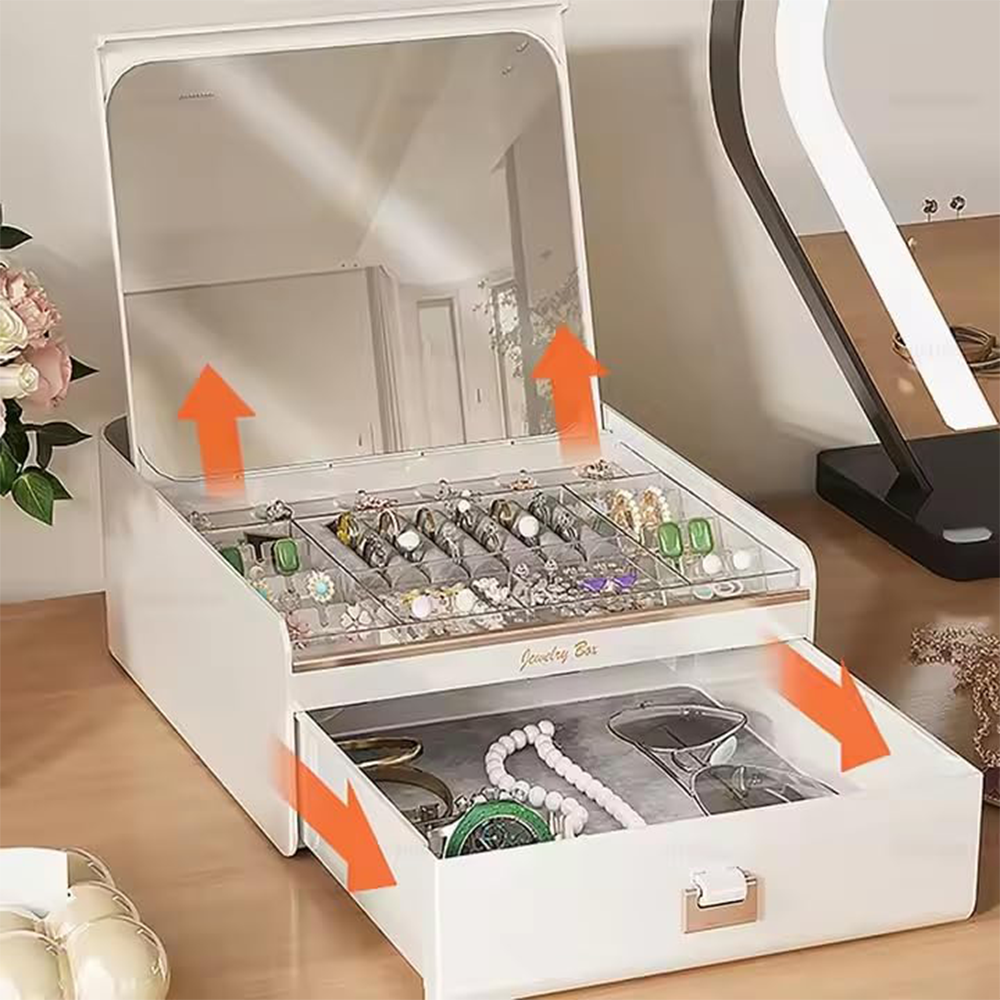 Portagioie Organizer Gioielli con Cassetto, Scomparti e Specchio