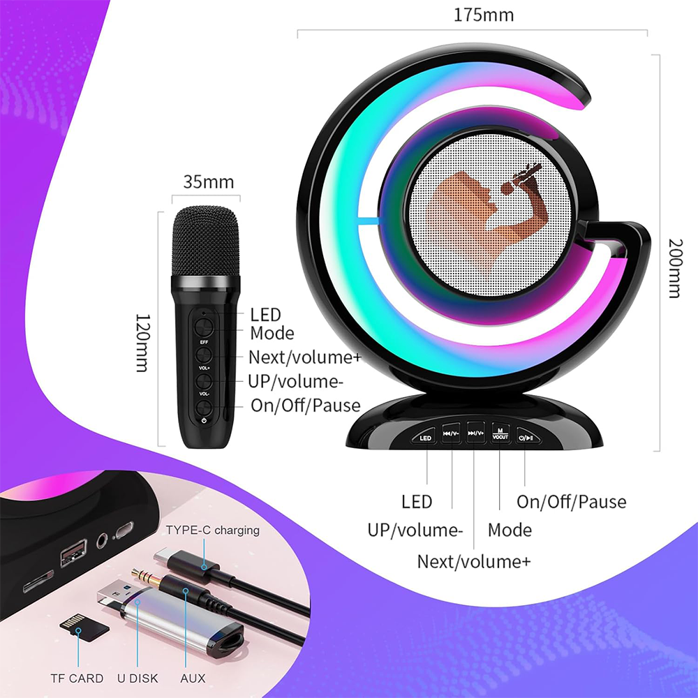 Altoparlante Karaoke Bluetooth Portatile con Luci RGB per Feste