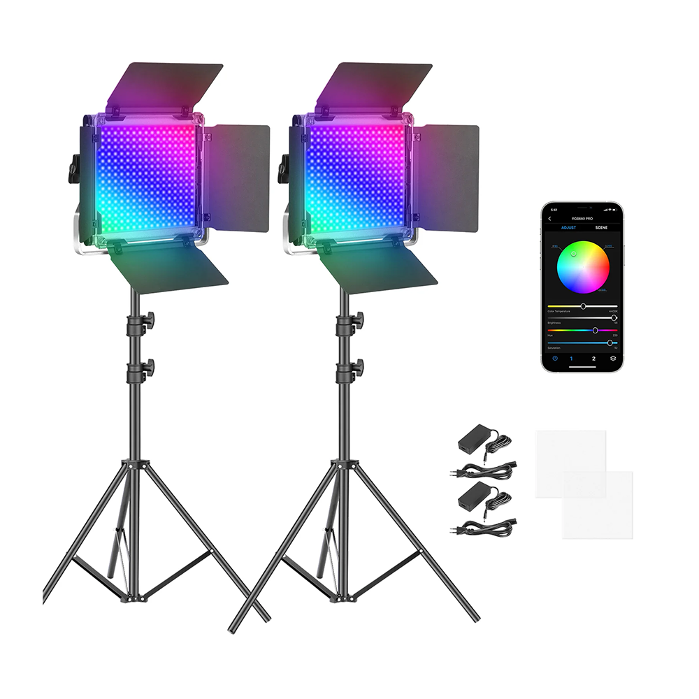 Neewer RGB660 Pro Kit Luci LED RGB Bi-Colore con Controllo App