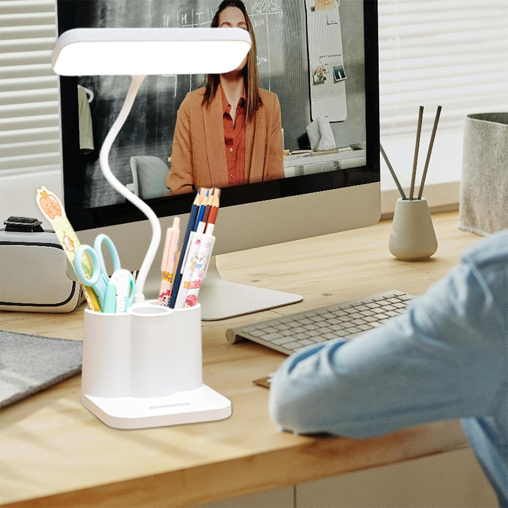 Lampada LED Scrivania Ricaricabile con Porta Penne e Luce Regolabile