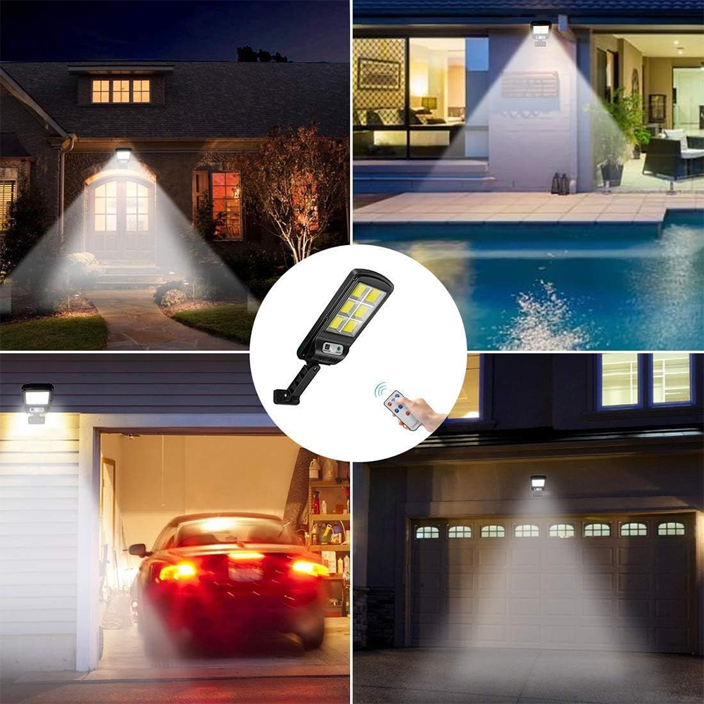 Lampada Esterna Solare Potente 120 LED 6 COB Sensore Movimento e Telecomando